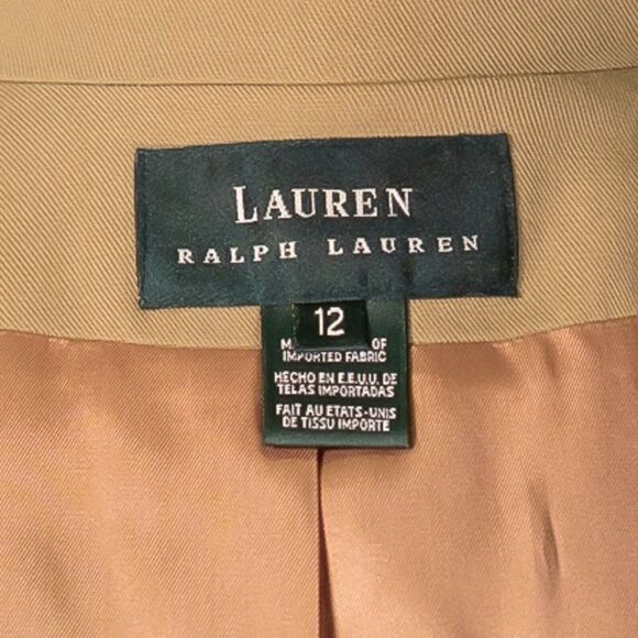 Ralph Lauren Women's Blazer Beige Wool Blend Stretch Work Career Suit Jacket 12 - Picture 3 of 10